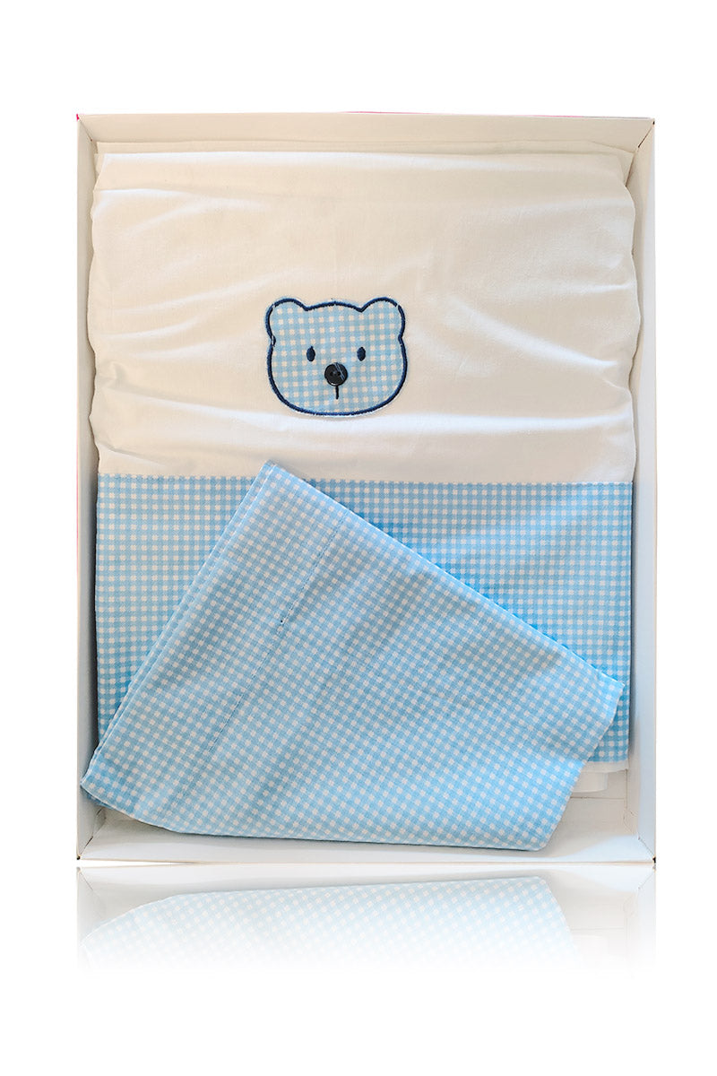 Set lenzuola 3 pezzi per carrozzina e culletta con applicazione orsetto