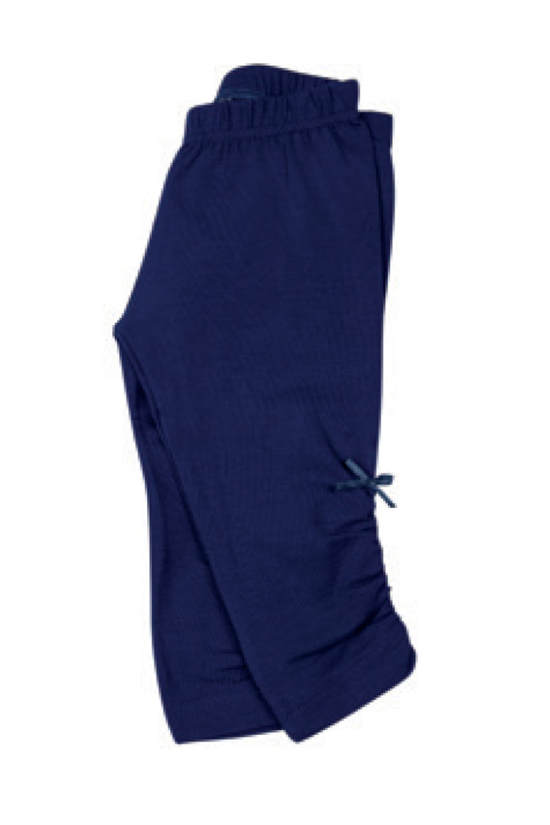 Leggings pinocchietto in cotone elasticizzato con arricciatura laterale e nodini