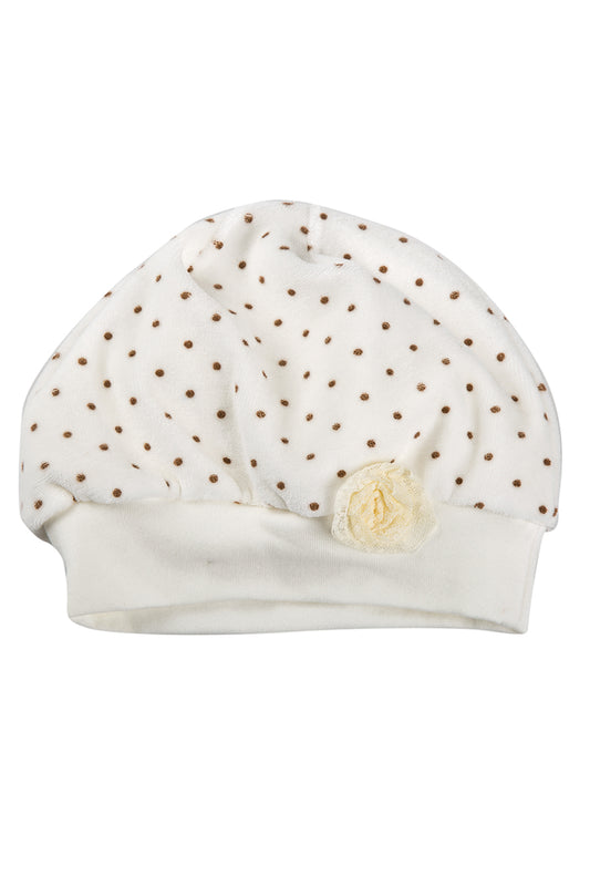 Cappellino in ciniglia a pois con applicazione