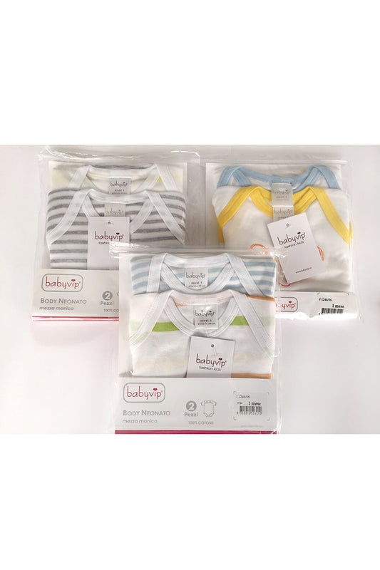 Set 6 Body neonato/a Babyvip mezza manica 100% cotone colori assortiti