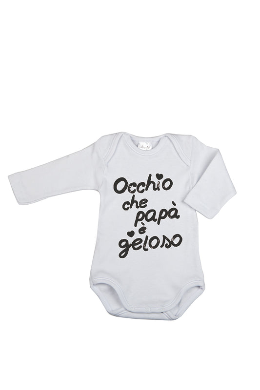 Body manica lunga con stampa "Occhio che papà è geloso"