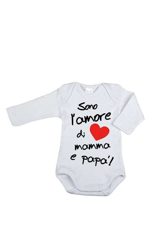 Body manica lunga con stampa "Sono l'amore di mamma e papà!"