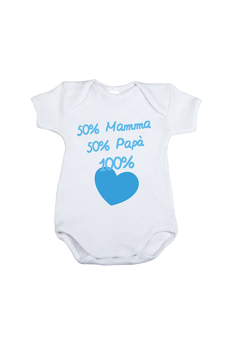 Body mezza manica in cotone con stampa "50% Mamma 50% Papà 100% Cuore