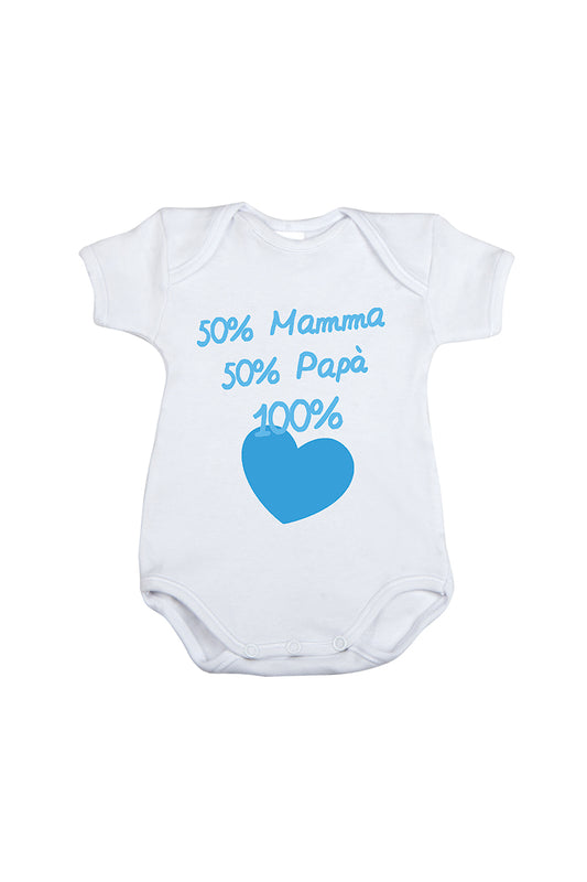 Body mezza manica in cotone con stampa "50% Mamma 50% Papà 100% Cuore