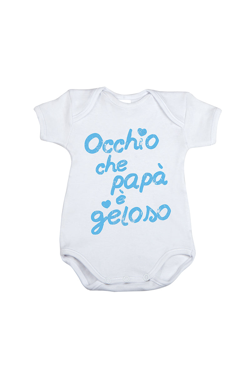 Body mezza manica in cotone con stampa "Occhio che papà è geloso"