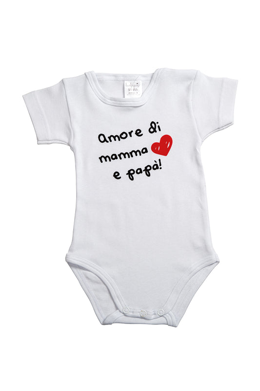 Body mezza manica con stampa "Amore di Mamma e Papà"
