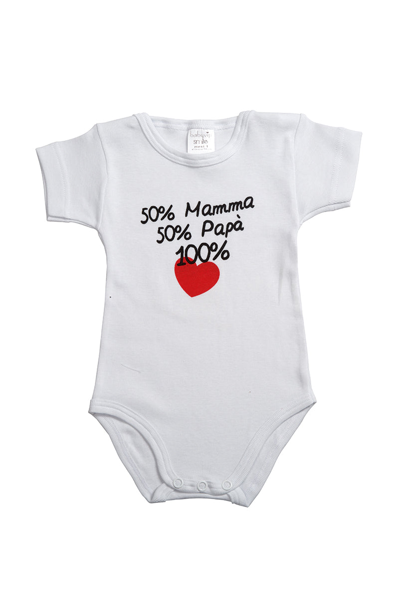Body mezza manica con stampa "50% Mamma 50% Papà 100% Love"