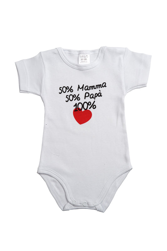 Body mezza manica con stampa "50% Mamma 50% Papà 100% Love"