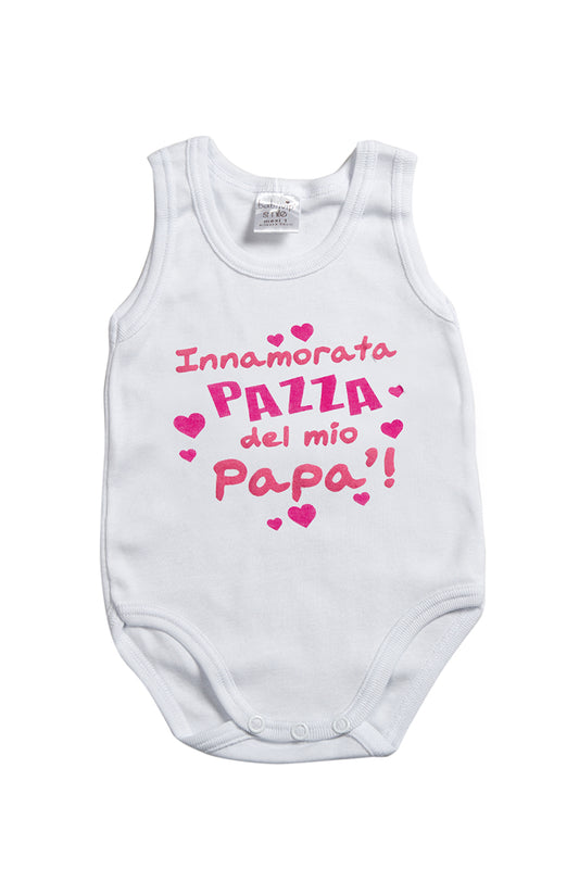 Body spalla larga in cotone con stampa "Innamorata pazza del mio papà!"