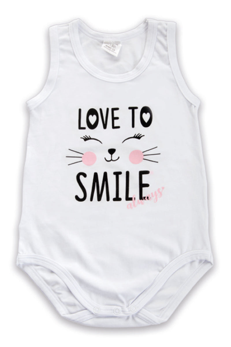 Body spalla larga in cotone con stampa "Love to Smile"