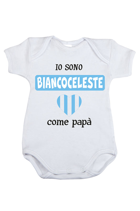 Body mezza manica in cotone con stampa "io sono biancoceleste come papà"