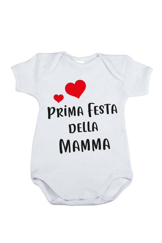 Body mezza manica in cotone con stampa "Prima festa della mamma"