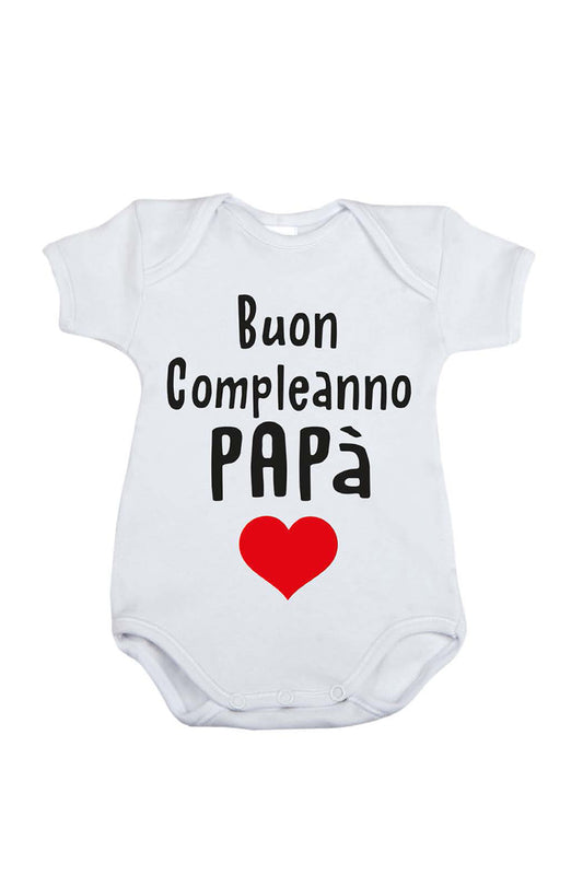 Body mezza manica in cotone con stampa "buon compleanno papà"