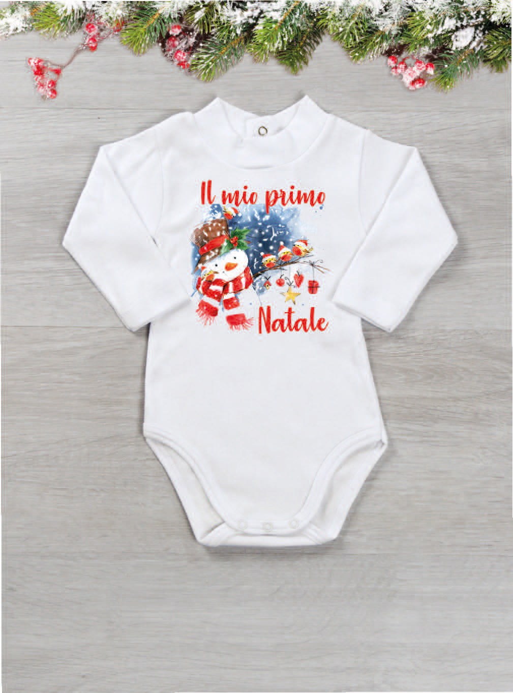 Body a lupetto manica lunga in caldo cotone con stampe natalizie