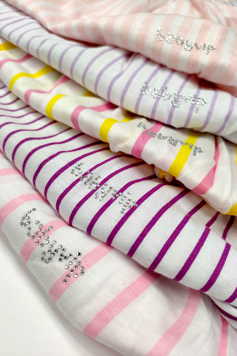 Pagliaccetto spalla stretta neonata con fantasia rigata in cotone