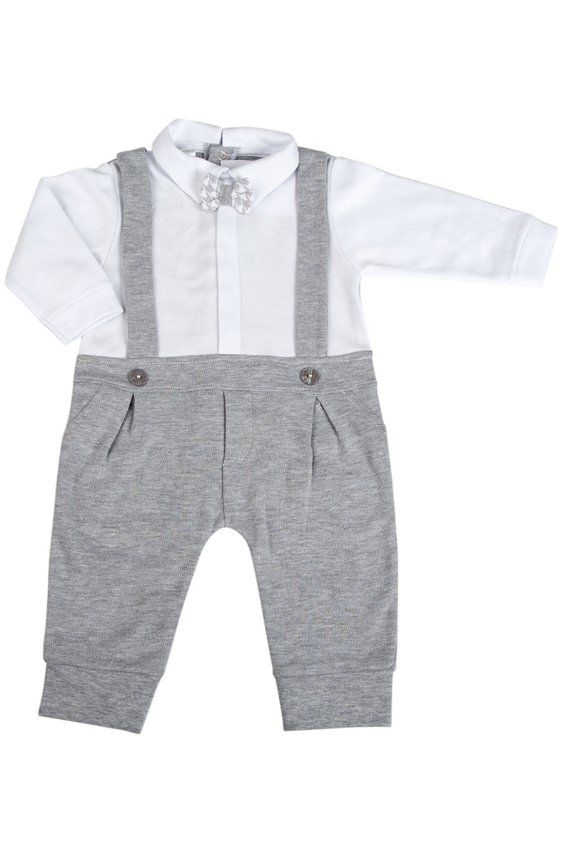 Tutone in ciniglia con bretelle e inserti fantasia pied de poule