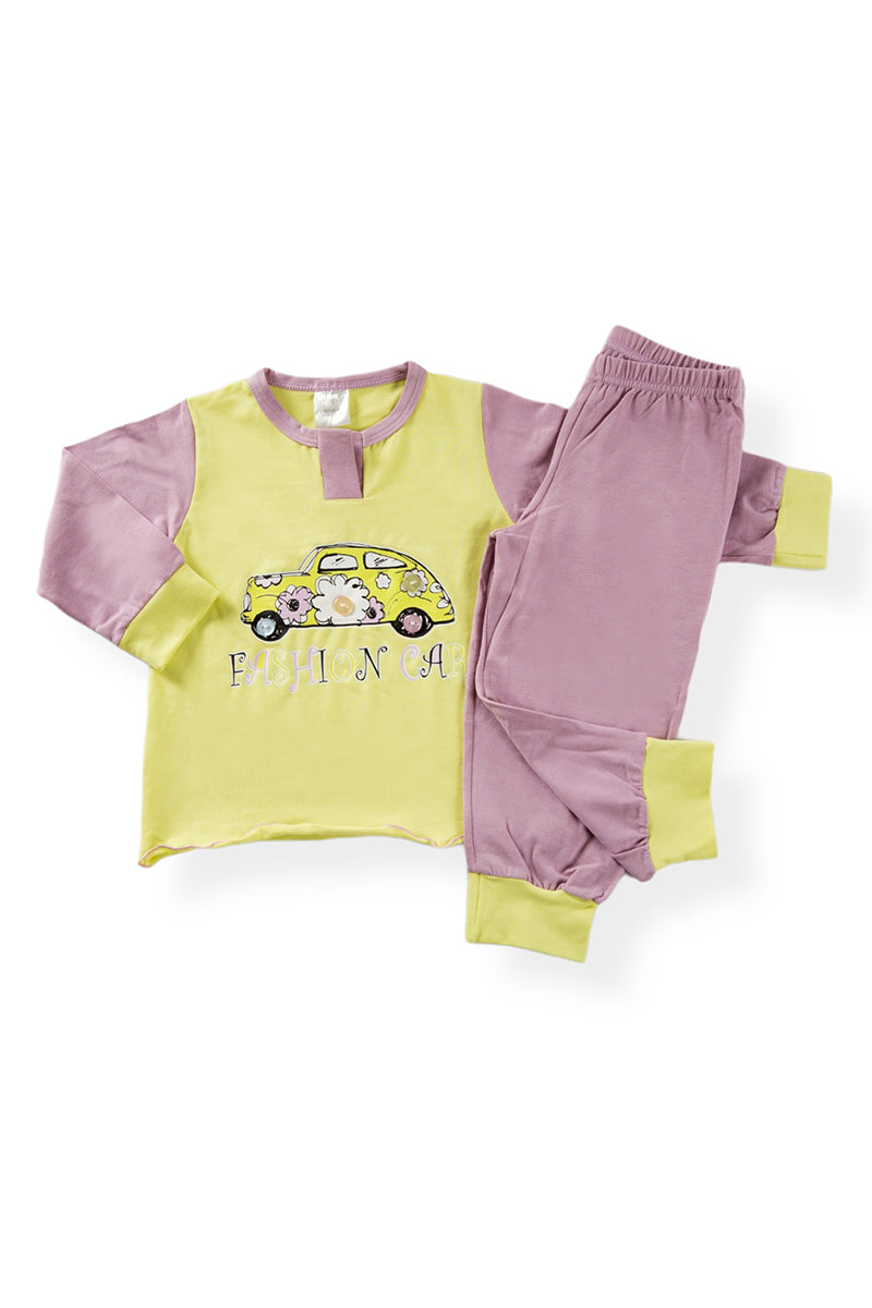 Pigiama neonata/bimba manica lunga in cotone con stampa