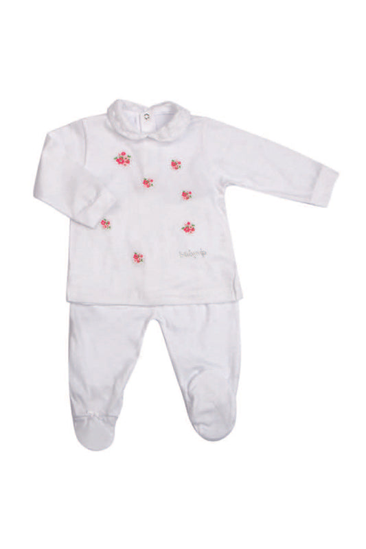 Completo 2 pezzi in jersey con ricamo a fiori ed inserti in pizzo con strass