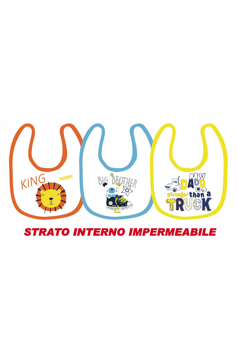 Bavetta stampata in doppia spugna con strato interno impermeabile e chiusura a strappo