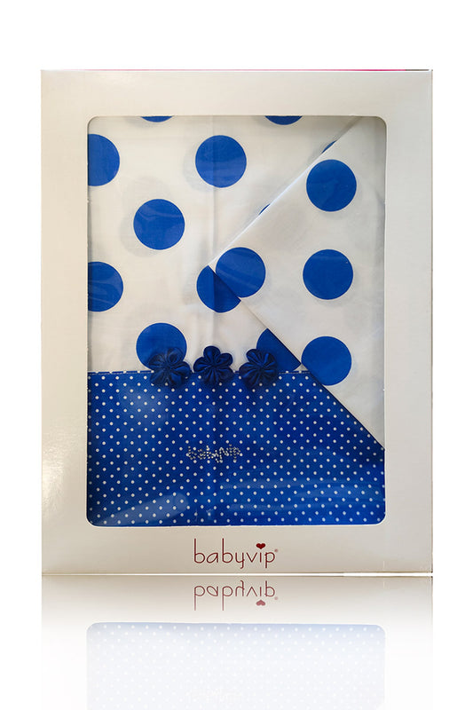 Set lenzuola 3 pezzi per carrozzina e culletta a pois con fiori e strass