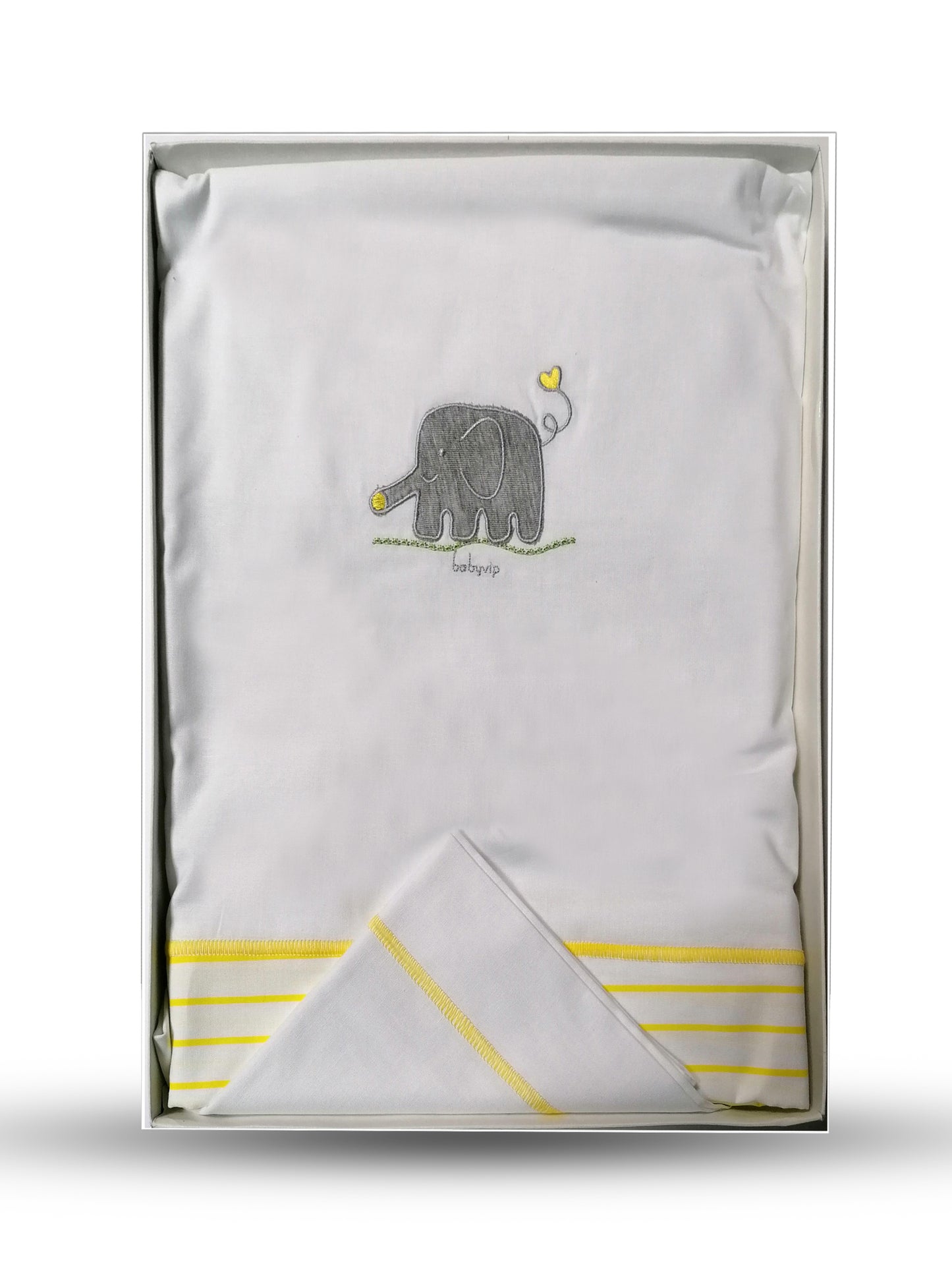 Set lenzuola 3 pezzi per carrozzina e culletta con ricamo elefantino