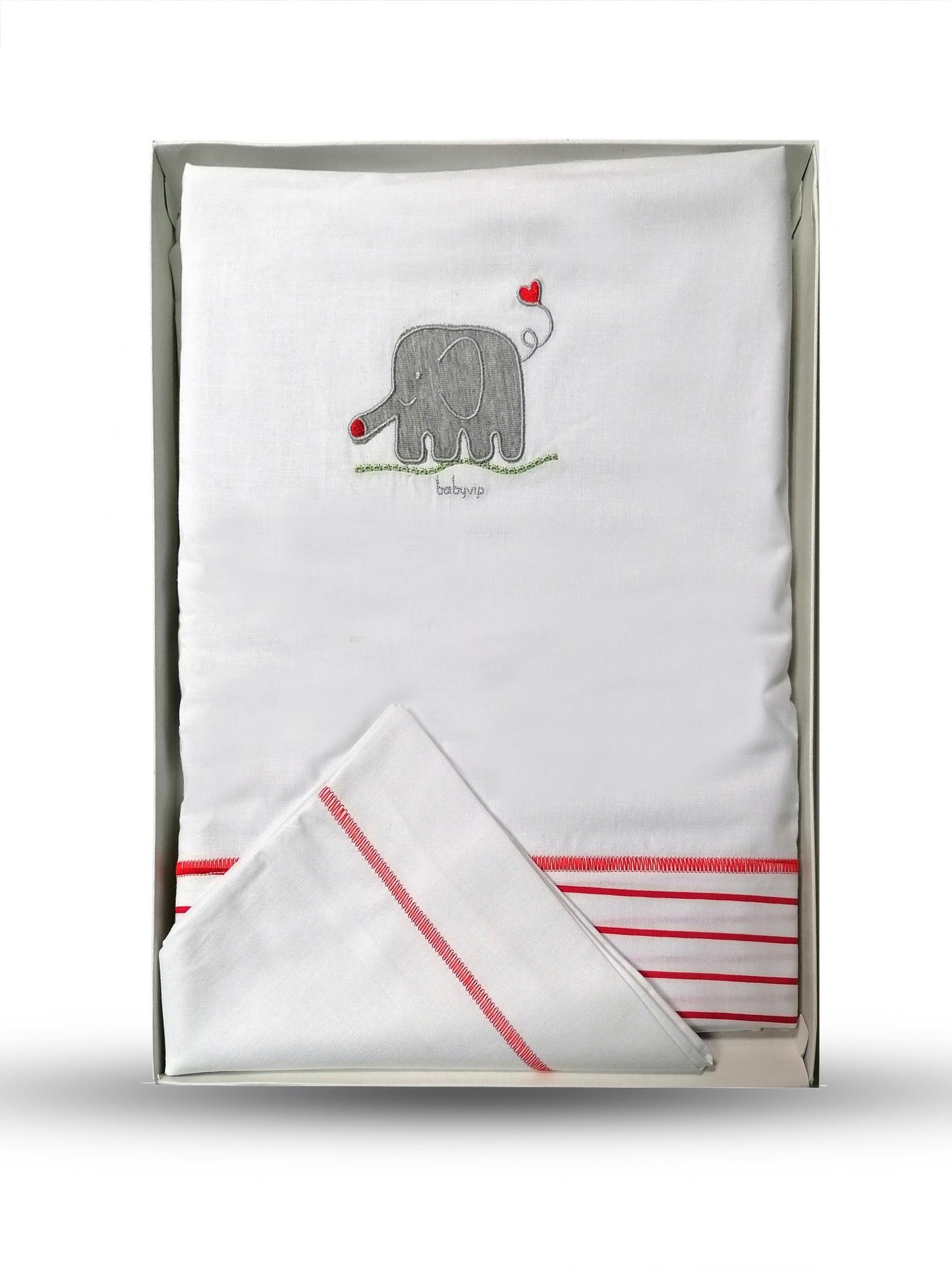 Set lenzuola 3 pezzi per carrozzina e culletta con ricamo elefantino