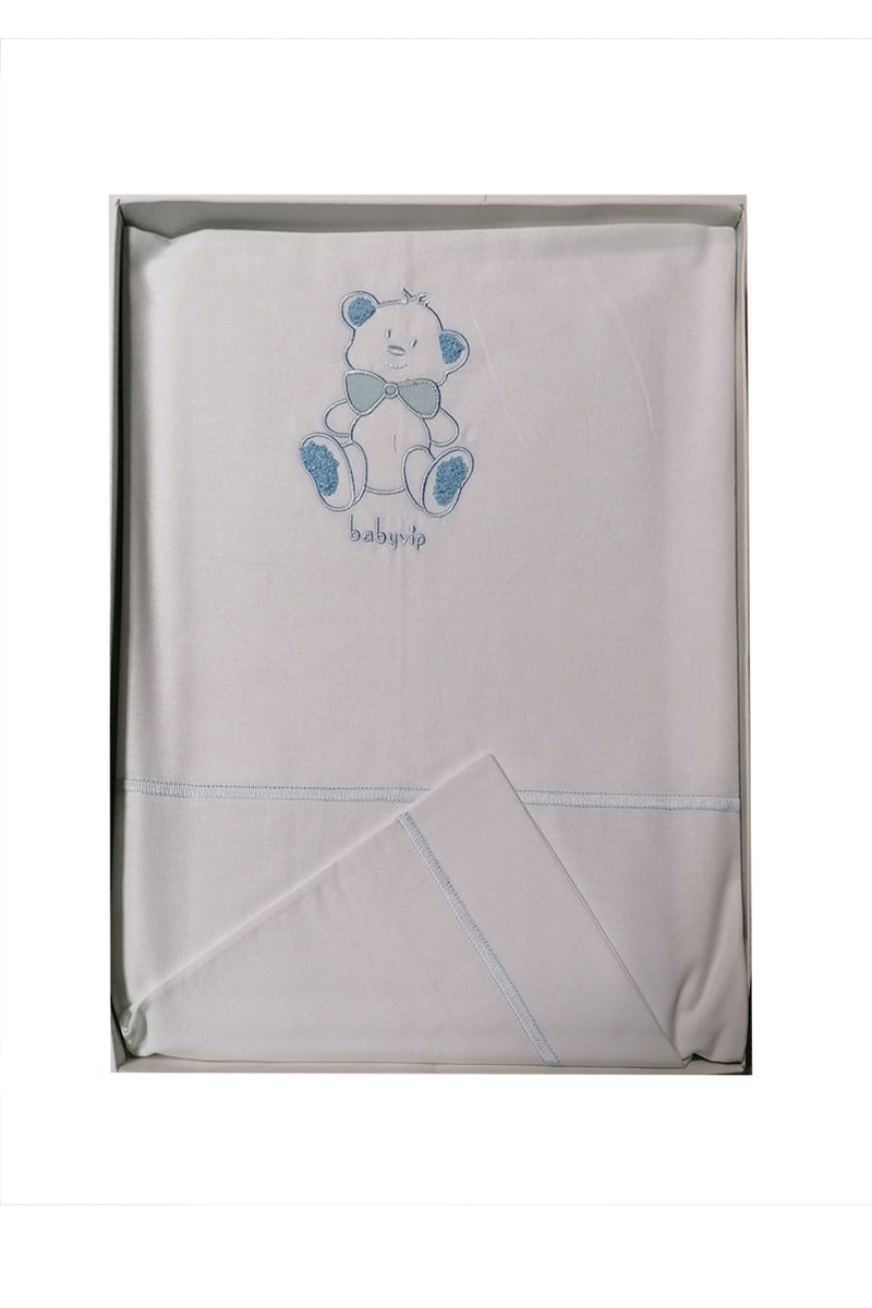 Set lenzuola 3 pezzi per carrozzina e culletta con ricamo orsetto