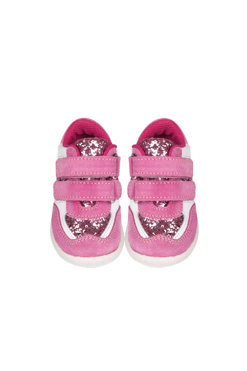 Scarpina rosa con chiusura in velcro e pailettes
