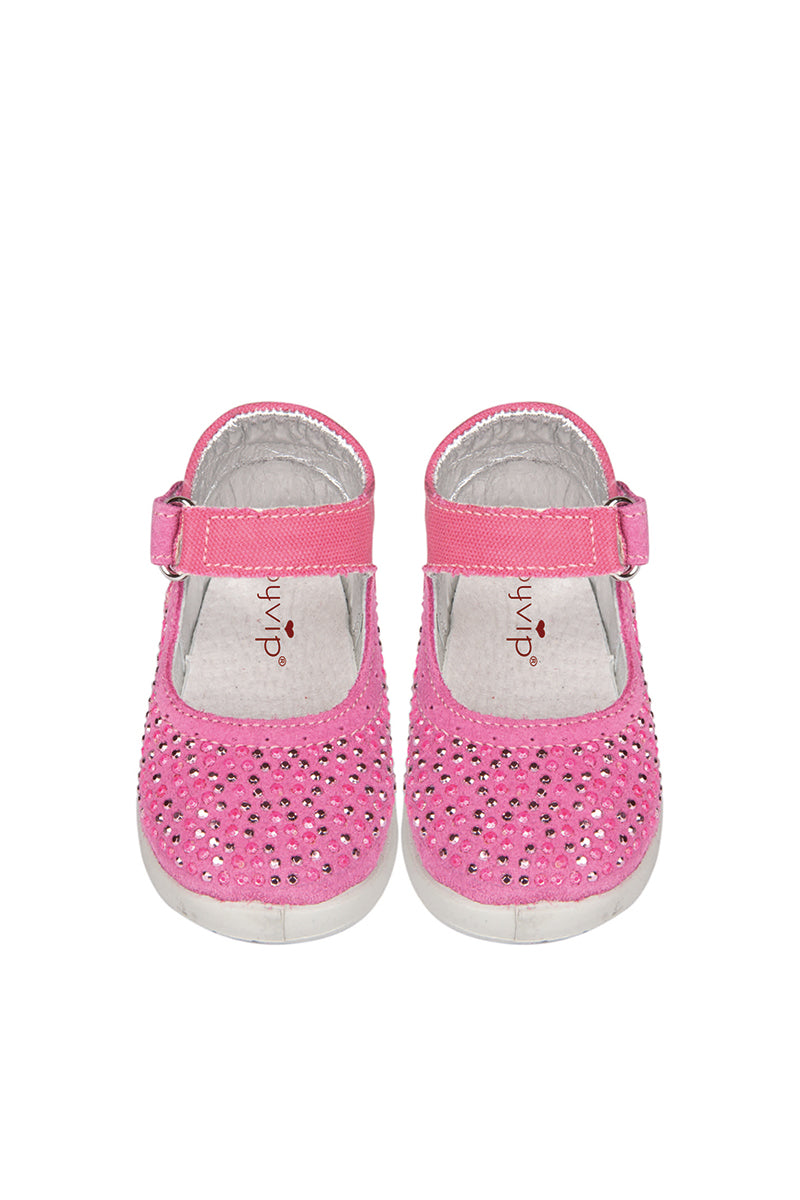 Scarpina rosa con chiusura in velcro e strass