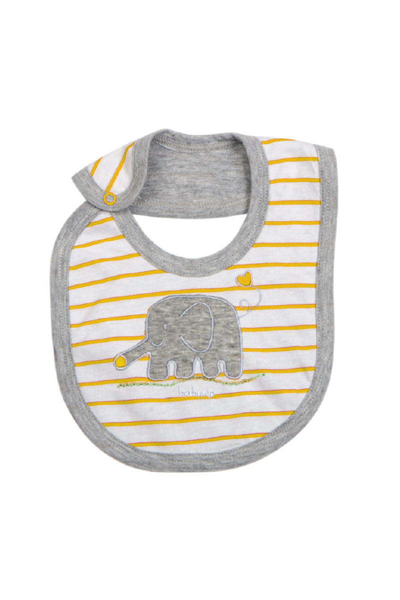 Bavetta in jersey rigato con ricamo elefantino