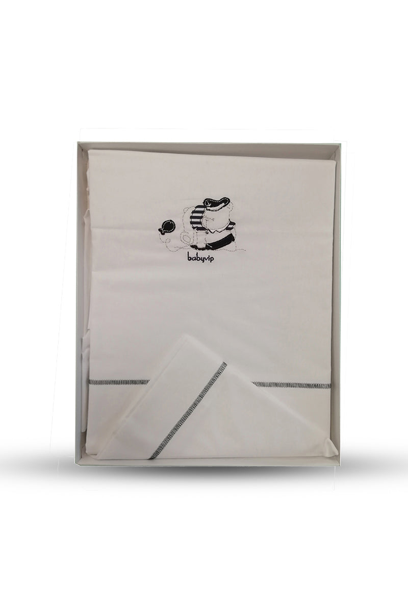 Set lenzuola 3 pezzi per carrozzina e culletta con ricamo orsetto