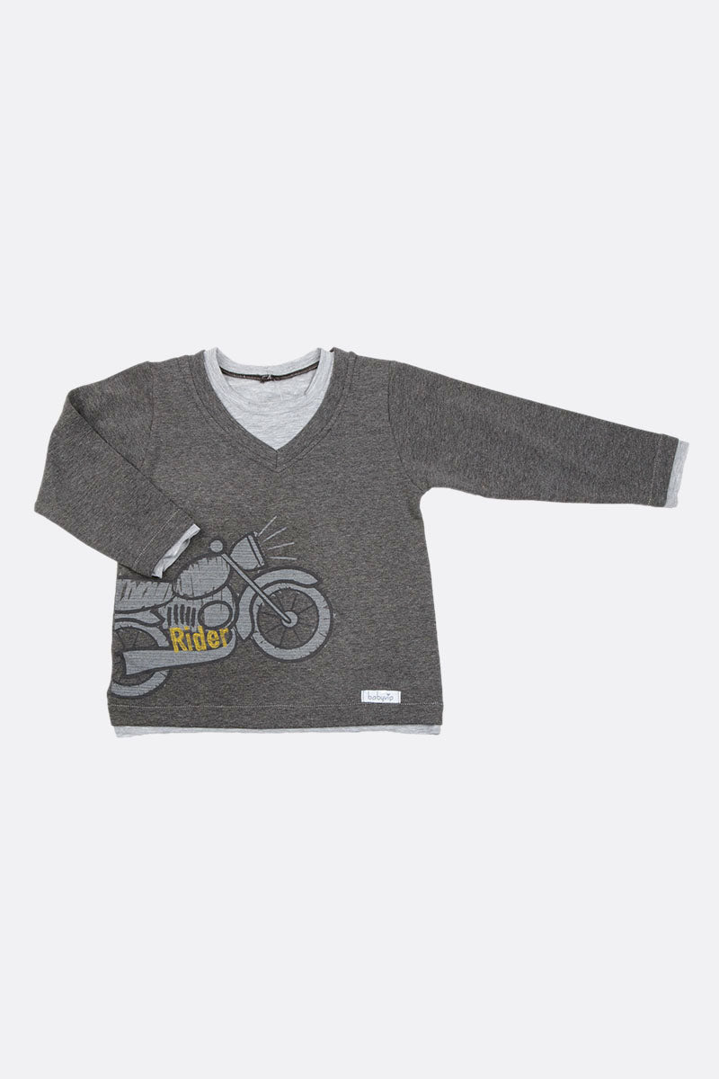 T-shirt manica lunga in cotone elasticizzato con stampa ed inserti
