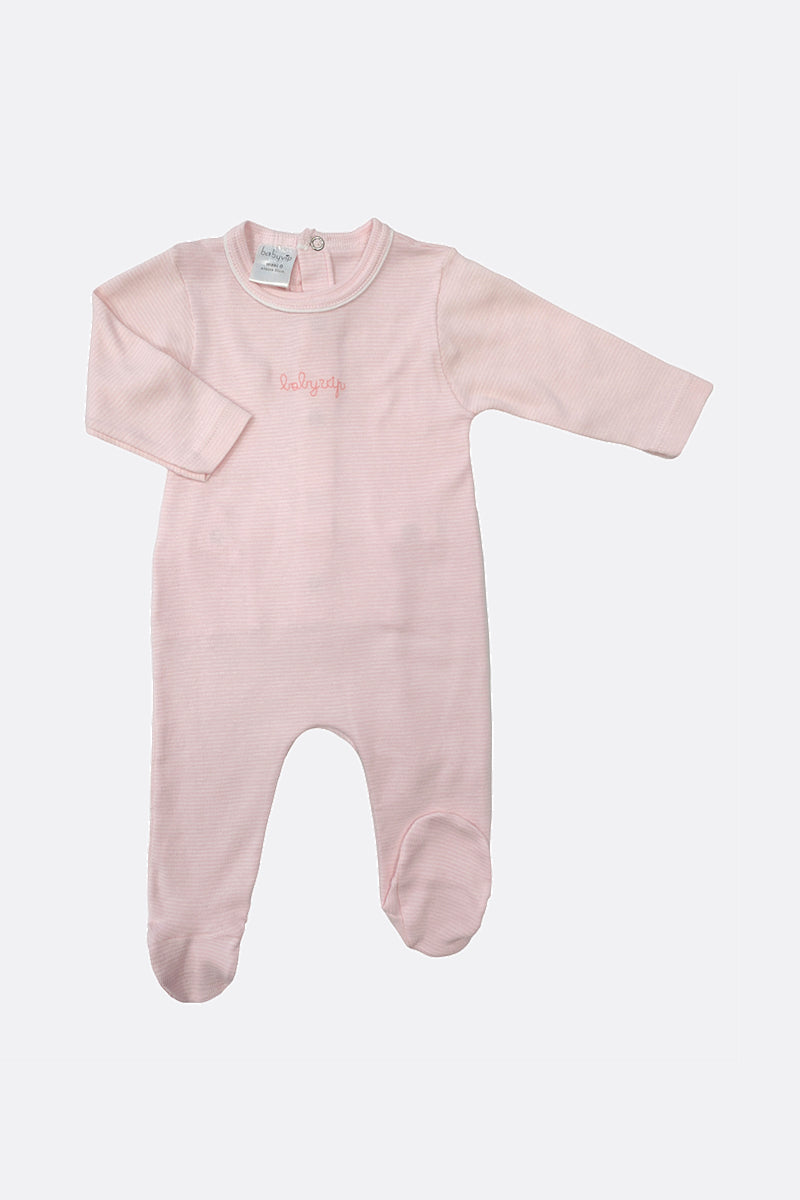 Tutina in cotone fantasia rigata con stampa