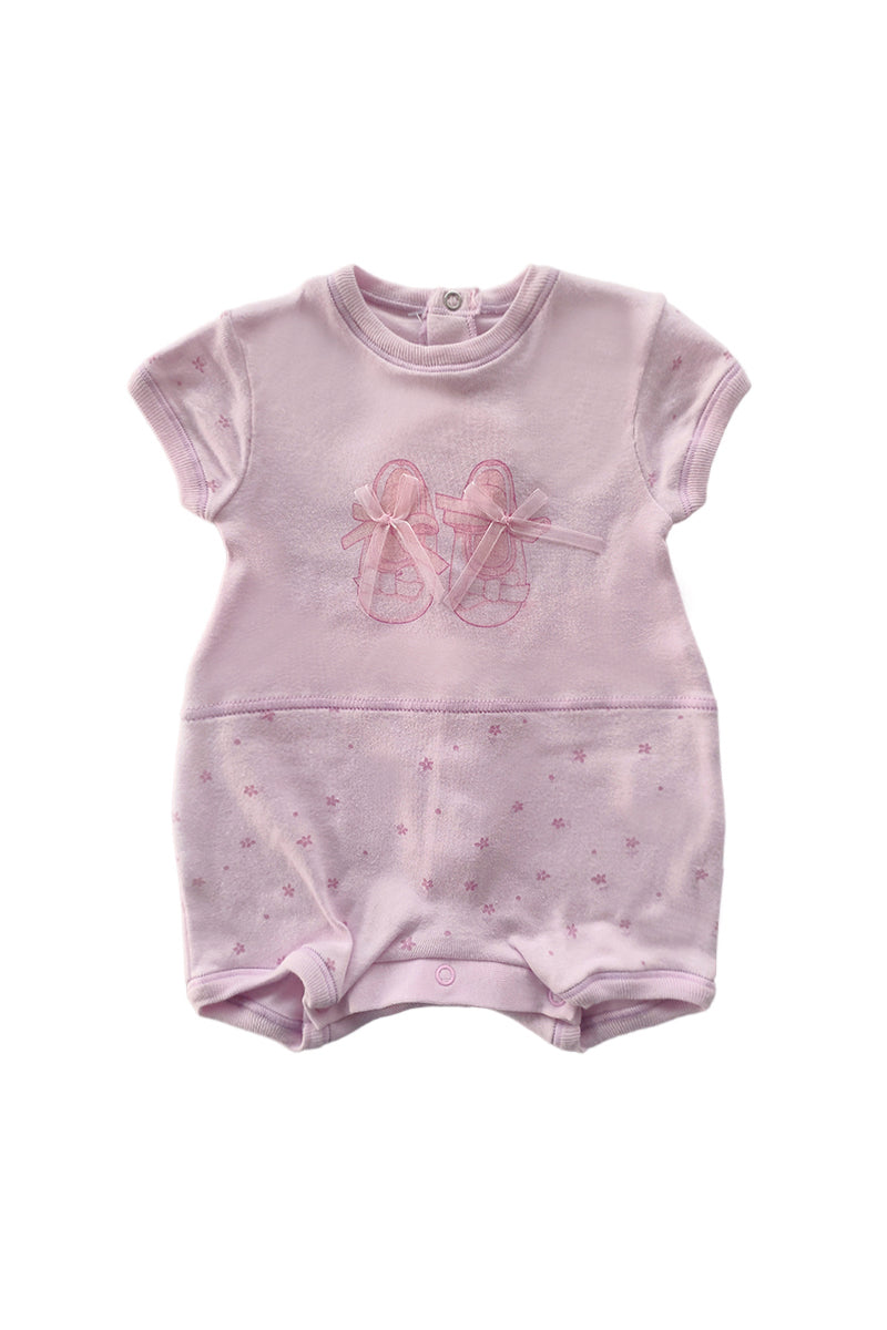 Pagliaccetto mezza manica in cotone con stampa e fiocchettini