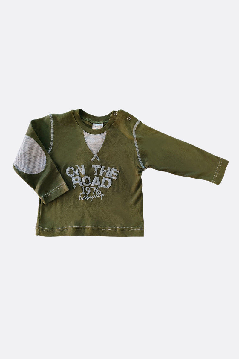 T-shirt manica lunga in cotone con stampa a rilievo ed abbottonatura sulla spalla