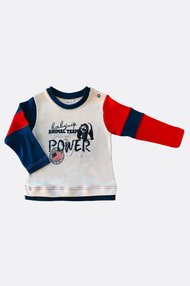 T-shirt manica lunga in cotone con stampa ed abbottonatura sulla spalla