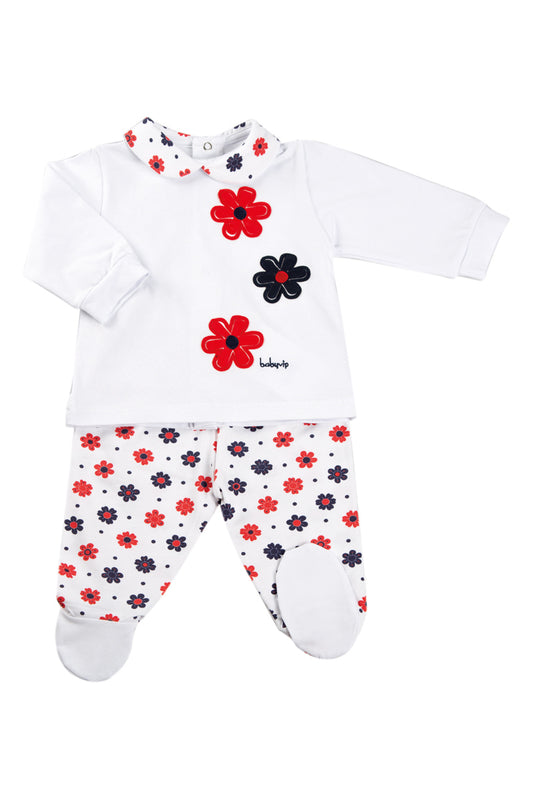 Completo 2 pezzi: con ricamo ed inserti floreali.