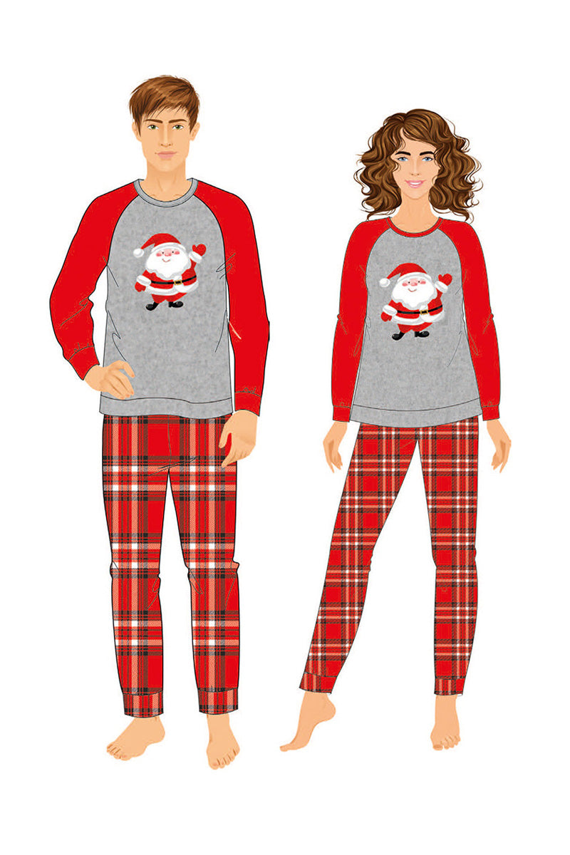 Pigiama bimbo/a in caldo cotone con maniche raglan, stampa e pantalone scozzese