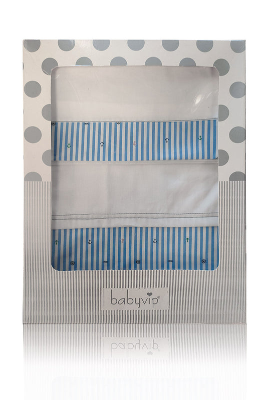 Set lenzuola 3 pezzi per carrozzina e culletta rigato con ancore