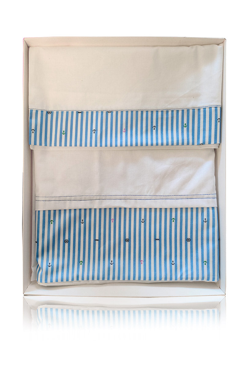 Set lenzuola 3 pezzi per carrozzina e culletta rigato con ancore