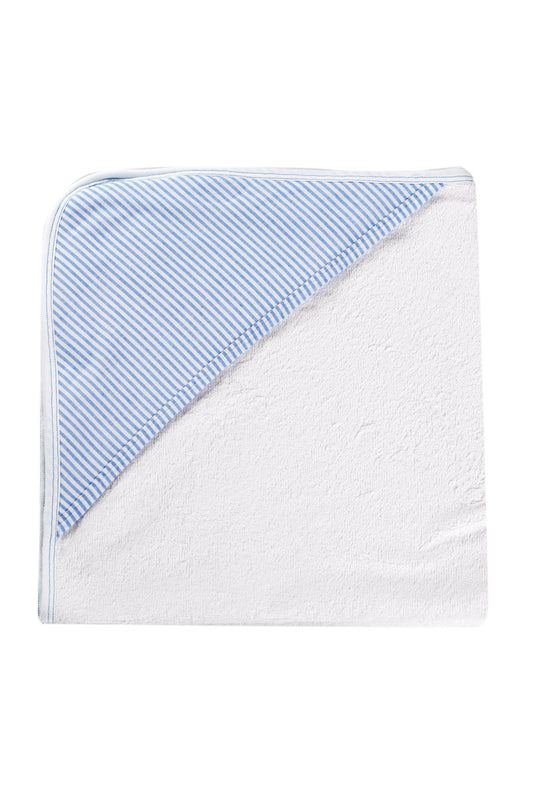 Accappatoio a triangolo con inserto in tessuto rigato e ricamo.