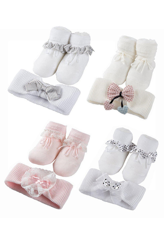 Set Scarpina neonato e fascia in cotone mercerizzato con applicazione fiocco