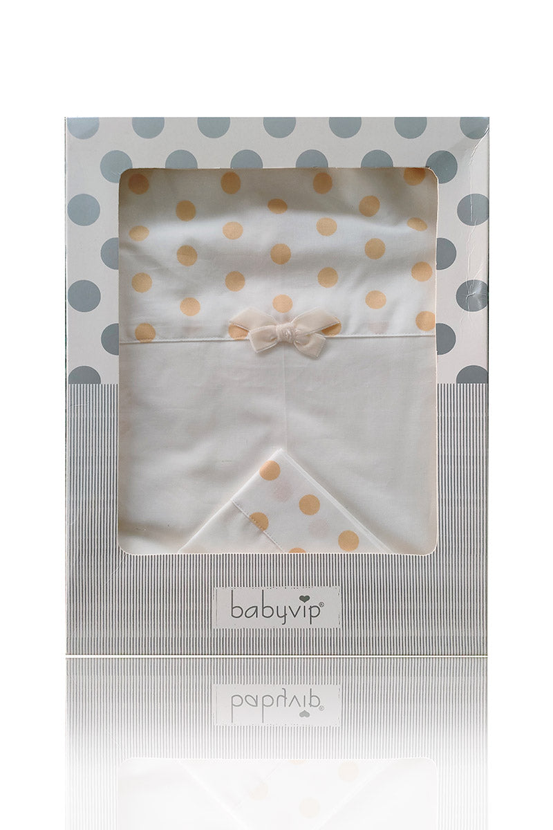 Set lenzuola 3 pezzi per carrozzina e culletta con fiocco e fantasia pois