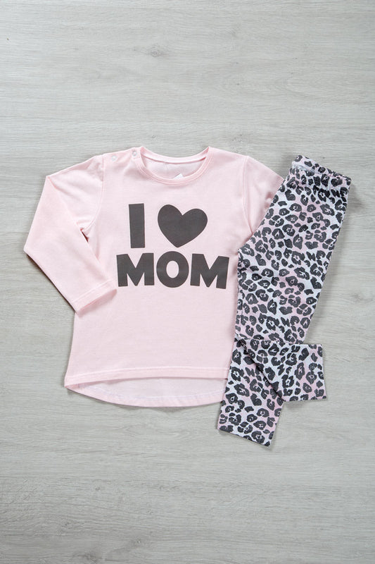 Completo in cotone elasticizzato con stampa e leggings fantasia animalier