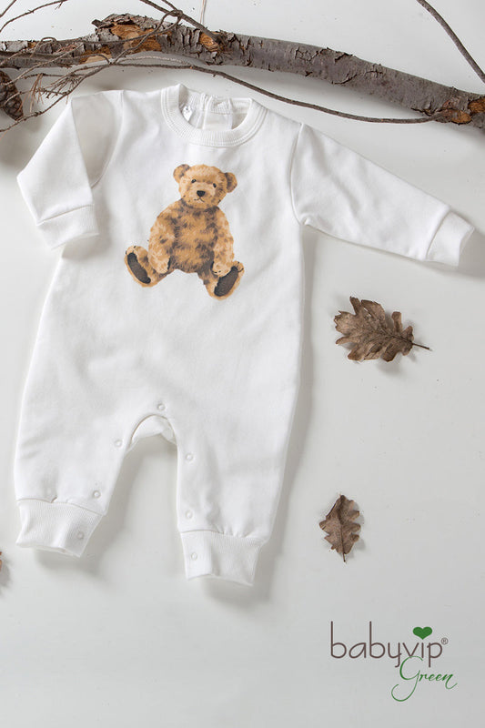 Tutone neonato in felpa organica garzata con stampa orsetto