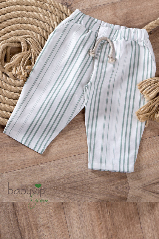 Pantalone cavallo basso in lino con laccetto applicato