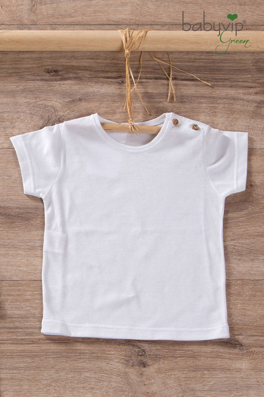 T-shirt mezza manica in cotone organico con bottoni sulla spalla
