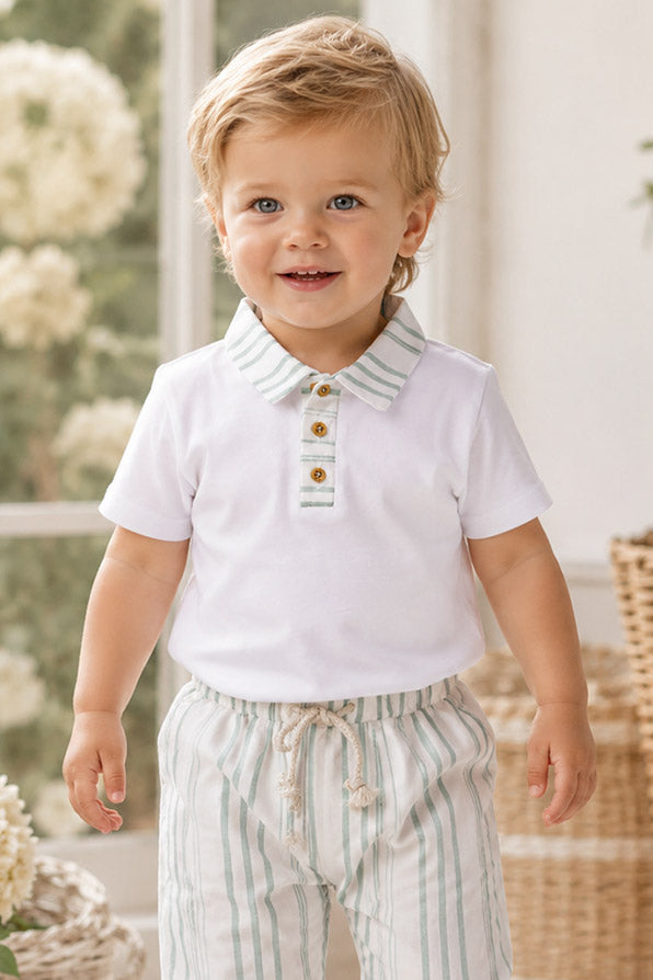 Polo neonato in cotone organico con fenda in lino