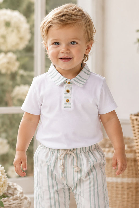 Polo neonato in cotone organico con fenda in lino