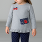 Completo 2 pezzi: T-shirt in cotone elasticizzato garzato con stampa e pantalone a pois